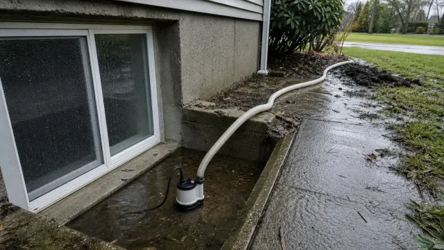 Как убрать воду из приямка перед домом после ливня